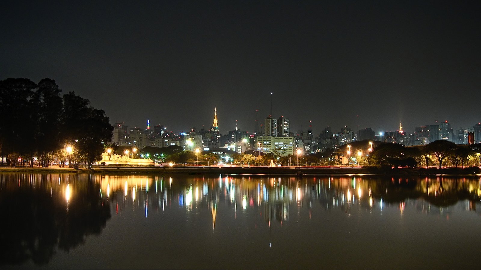 São Paulo lit up at night along the water